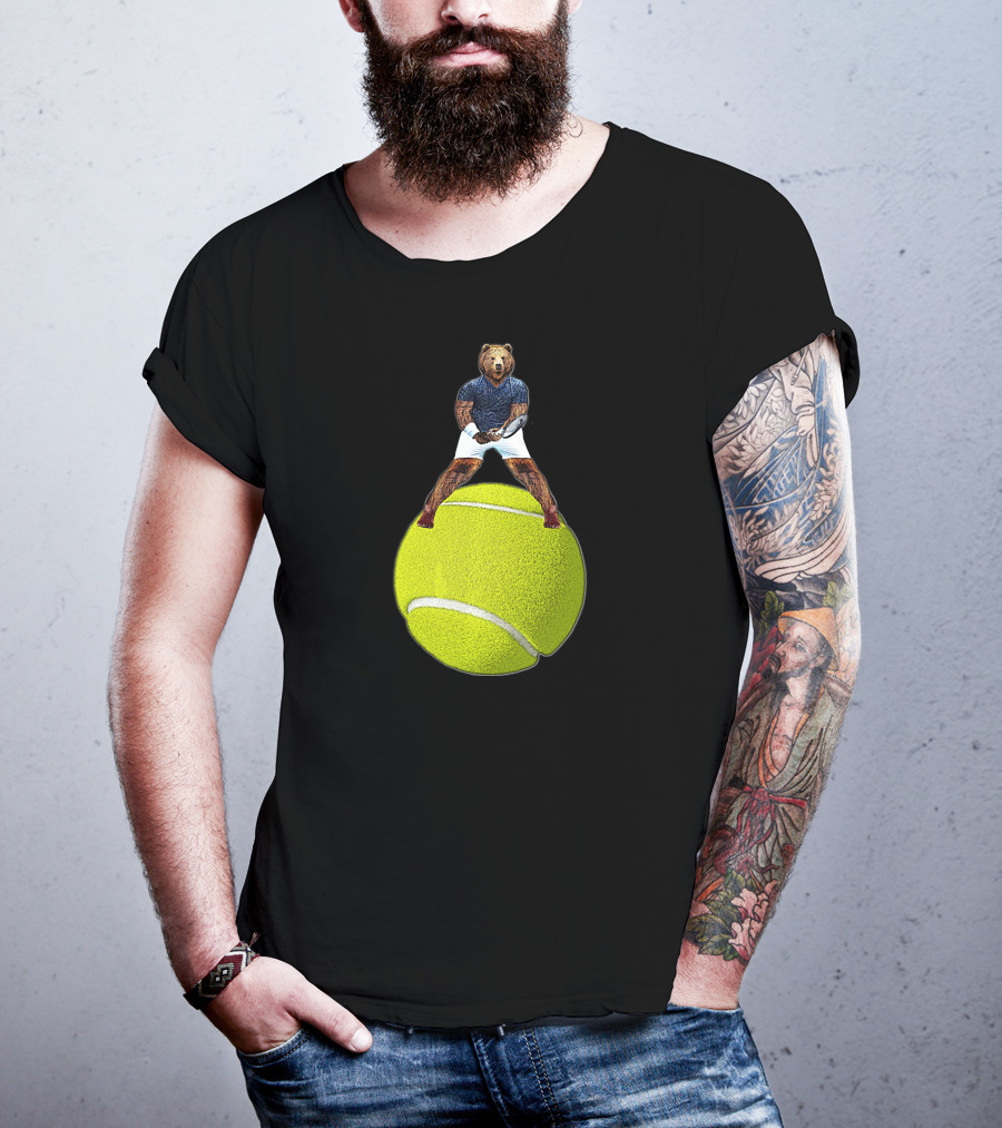 Bear Balancing On Tennis Ball By Behrbone Mens T-Shirt