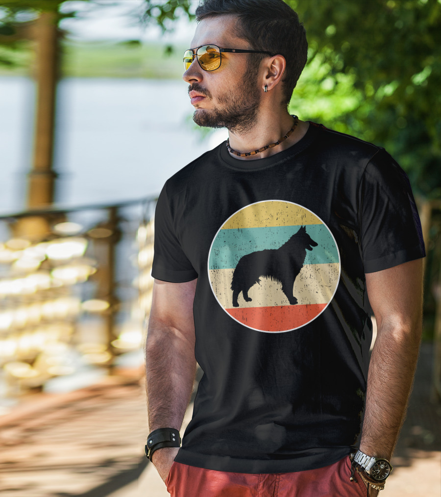 Belgian Tervuren Dog Vintage Silhouette Retro Stripes T-Shirt