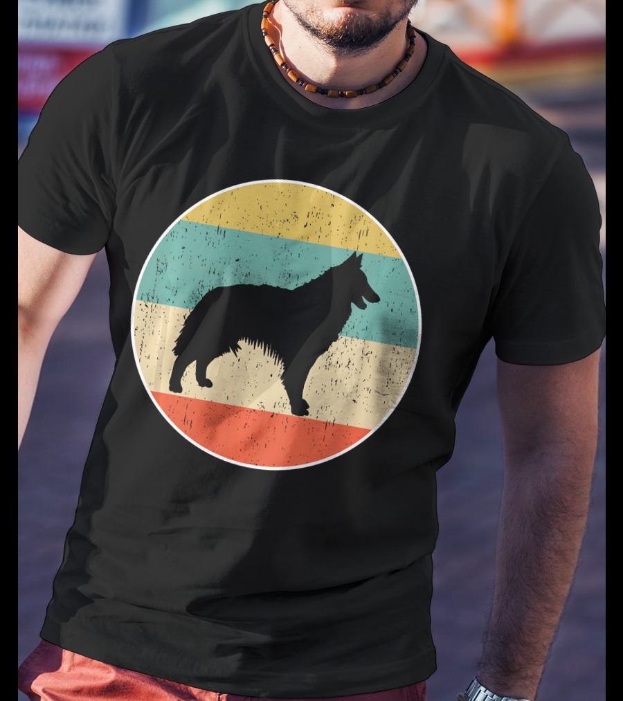 Belgian Tervuren Dog Vintage Silhouette Retro Stripes T-Shirt