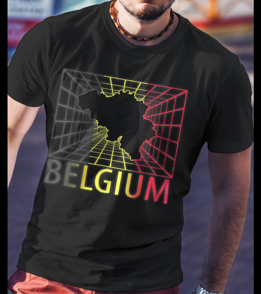 Belgium Map Neon Grid T-Shirt