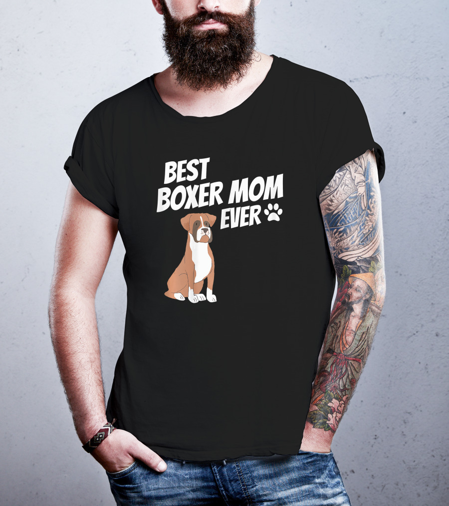 Best Boxer Mom Ever With Cute Dog And Paw Prints T-Shirt