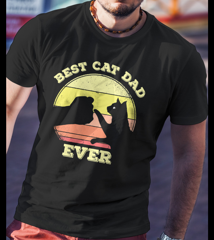 Best Cat Dad Ever Funny Cat Lover Sunset Fist Bump T-Shirt