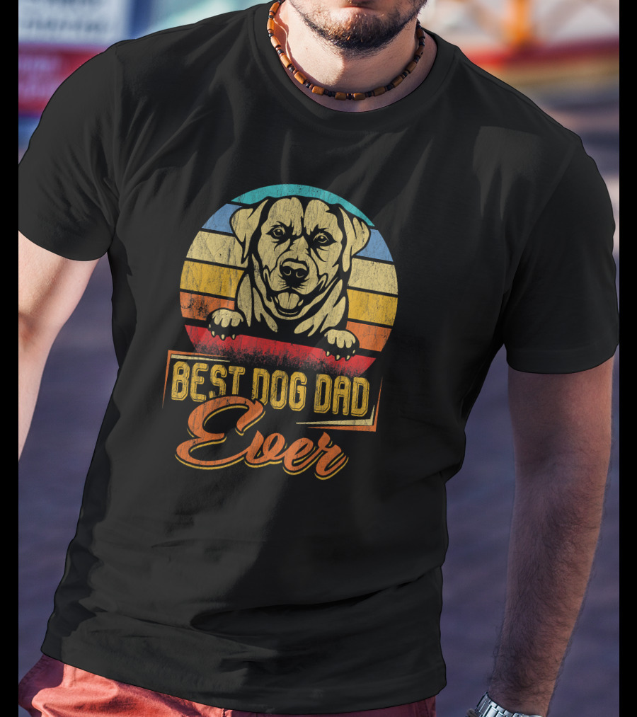 Best Dog Dad Ever Labrador Retro Stripes T-Shirt