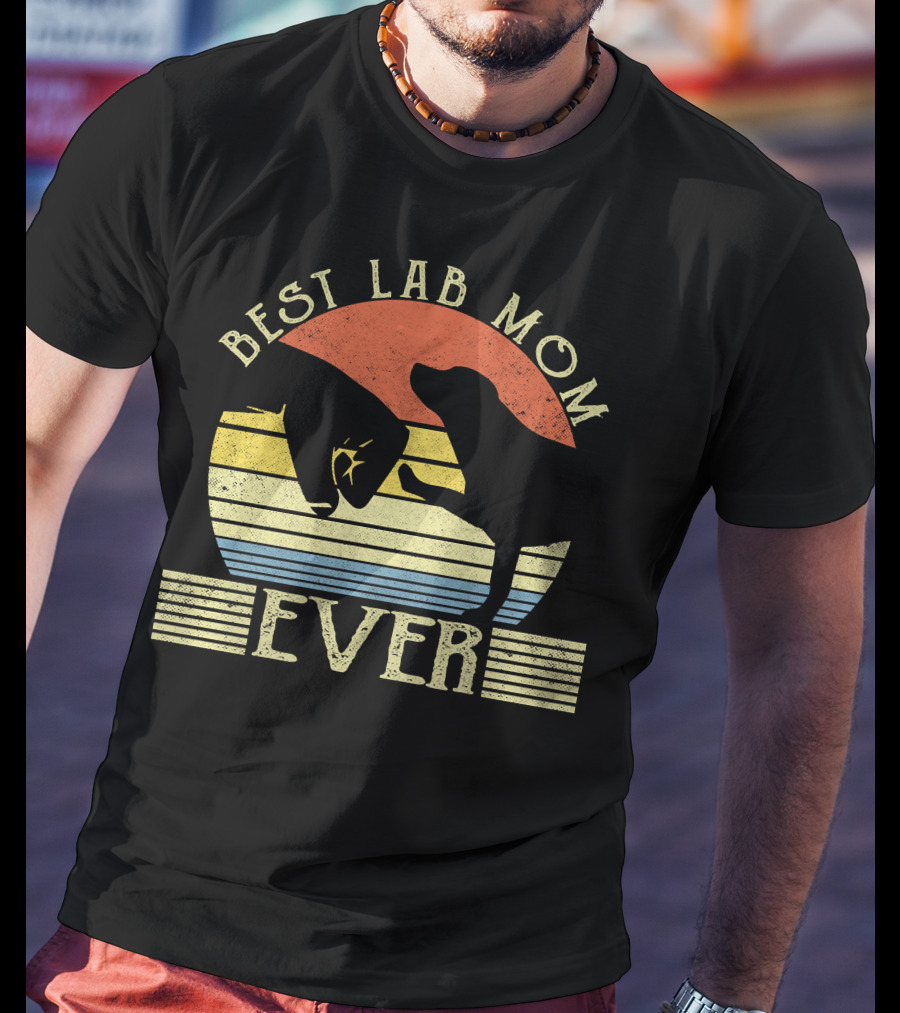 Best Lab Mom Ever Retro Labrador Retriever Sunset Stripe T-Shirt