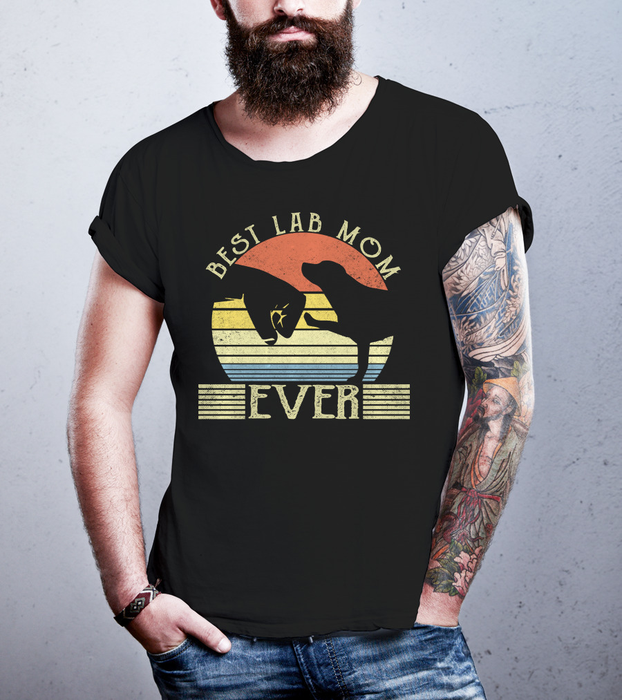 Best Lab Mom Ever Retro Labrador Retriever Sunset Stripe T-Shirt