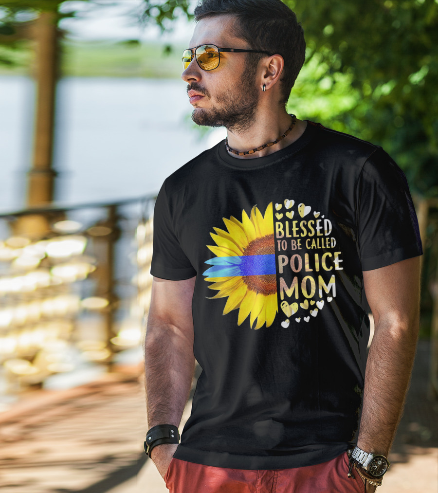 Blessed To Be Called Police Mom Sunflower Heart Elements T-Shirt