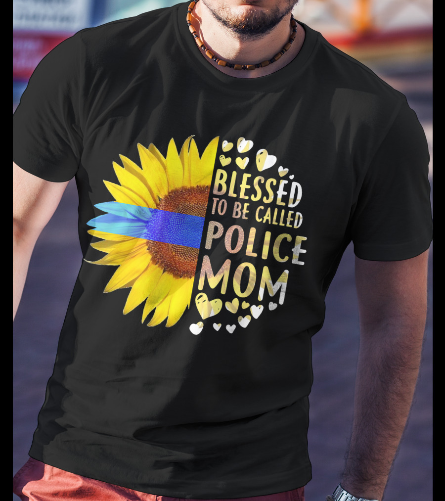 Blessed To Be Called Police Mom Sunflower Heart Elements T-Shirt