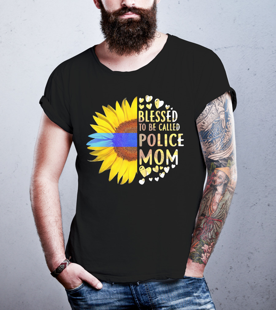 Blessed To Be Called Police Mom Sunflower Heart Elements T-Shirt
