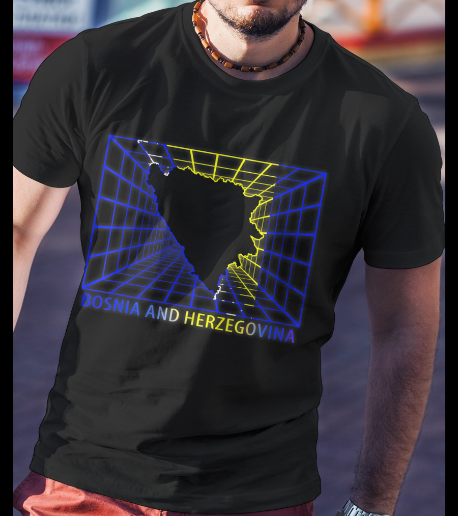 Bosnia And Herzegovina Map Bosnian Neon Grid T-Shirt