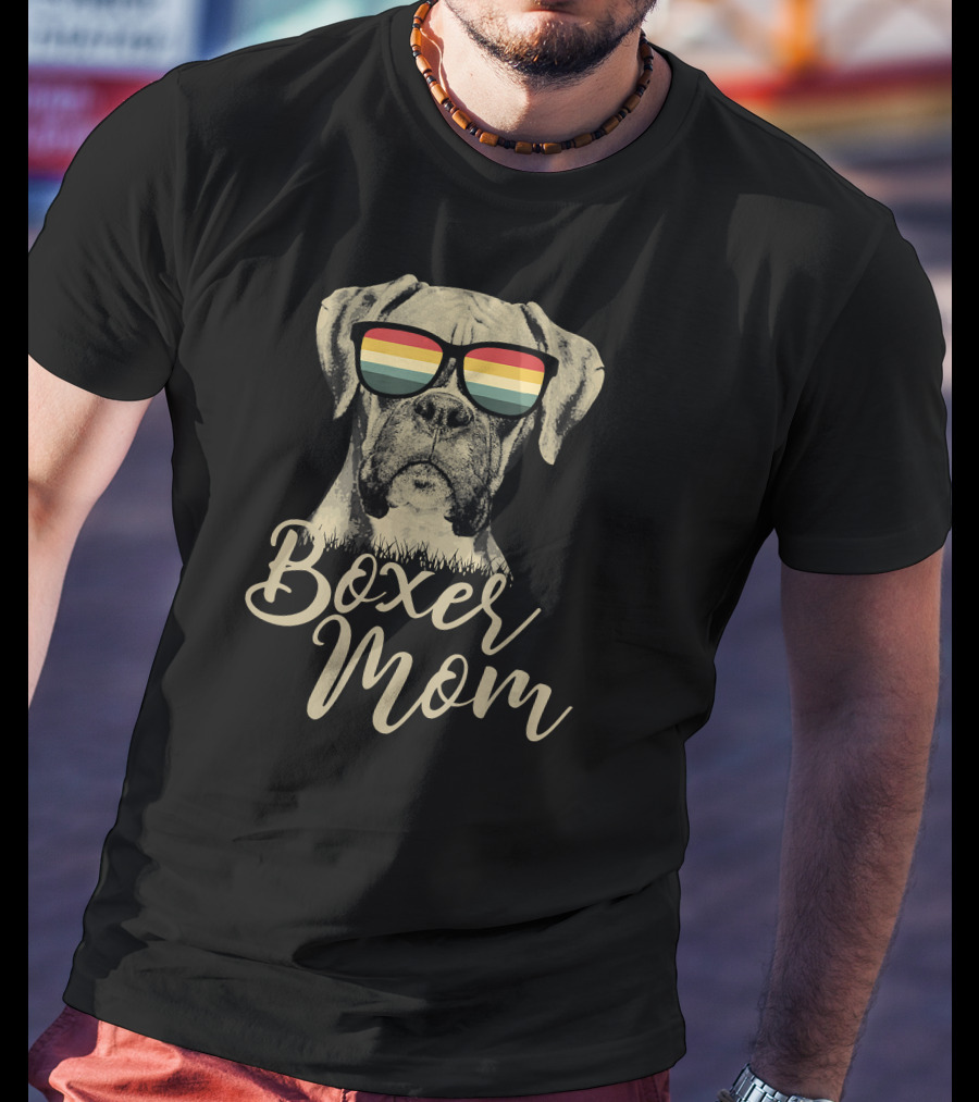 Boxer Mom Funny Boxer Dog With Colorful Sunglasses T-Shirt