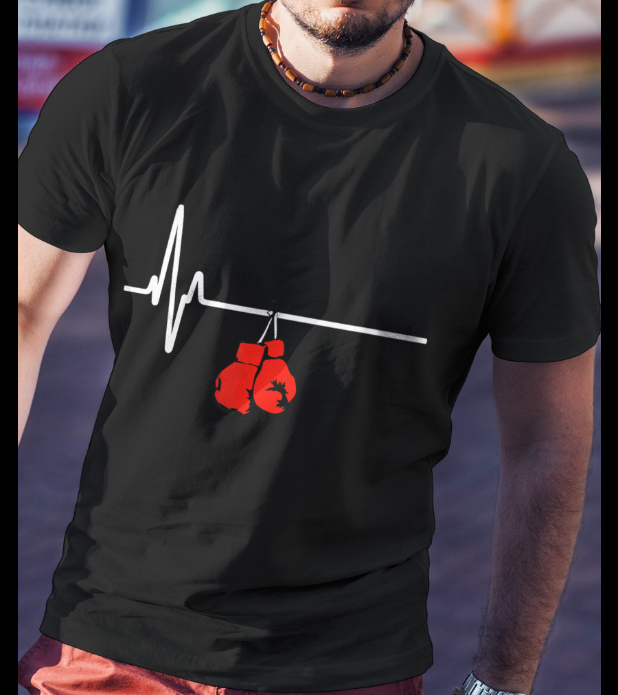 Boxing Gloves Heartbeat MMA Red Glove Pulse Line T-Shirt