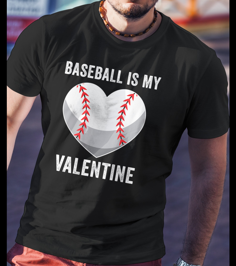 Baseball Is My Valentine Heart Boys Valentine's Day Baseball Player T-Shirt