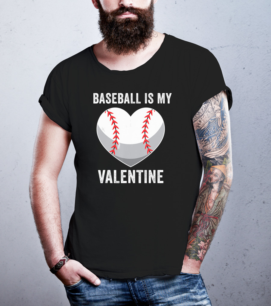 Baseball Is My Valentine Heart Boys Valentine's Day Baseball Player T-Shirt