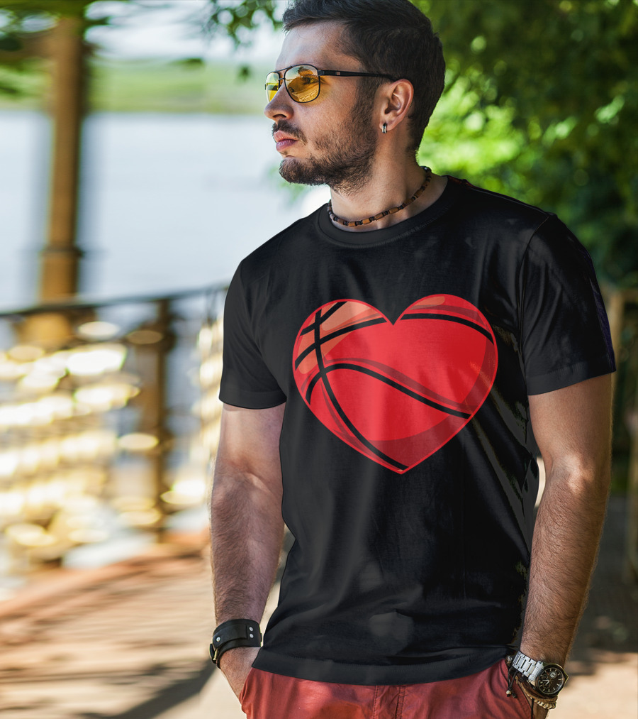 Valentines Day Boys Heart-Shaped Basketball T-Shirt