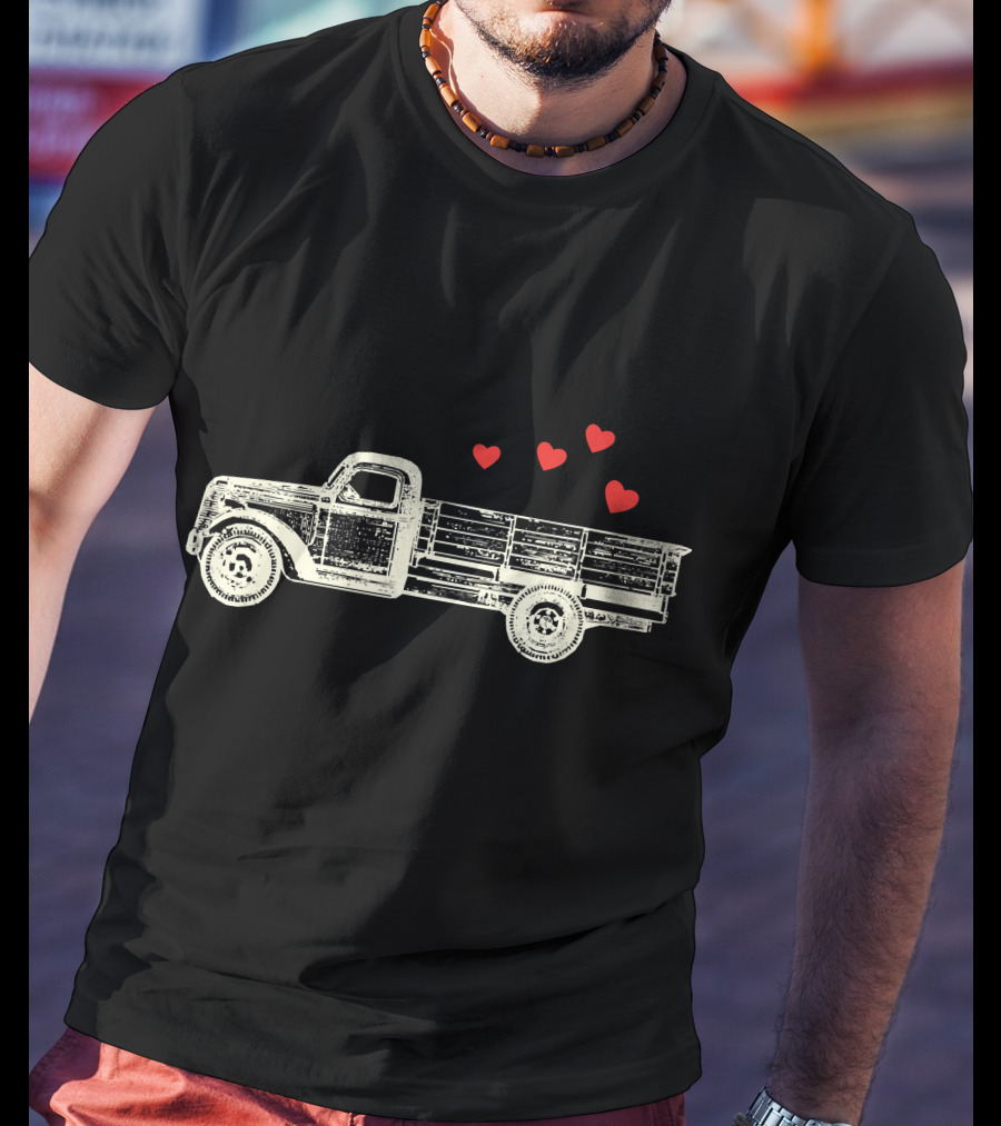 Boys Vintage Truck Hearts Cute Valentine T-Shirt