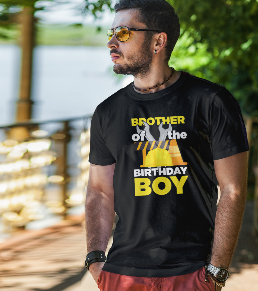 Brother Of The Birthday Boy Construction Theme Wrench Tools Hard Hat T-Shirt