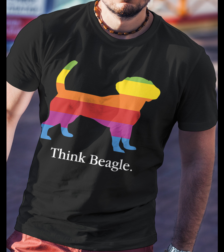 Think Beagle Rainbow Striped Dog T-Shirt