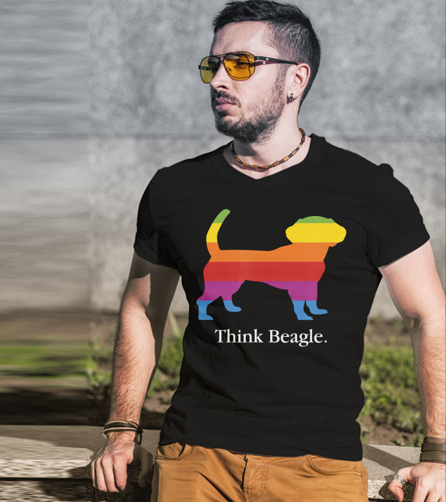 Think Beagle Rainbow Striped Dog T-Shirt