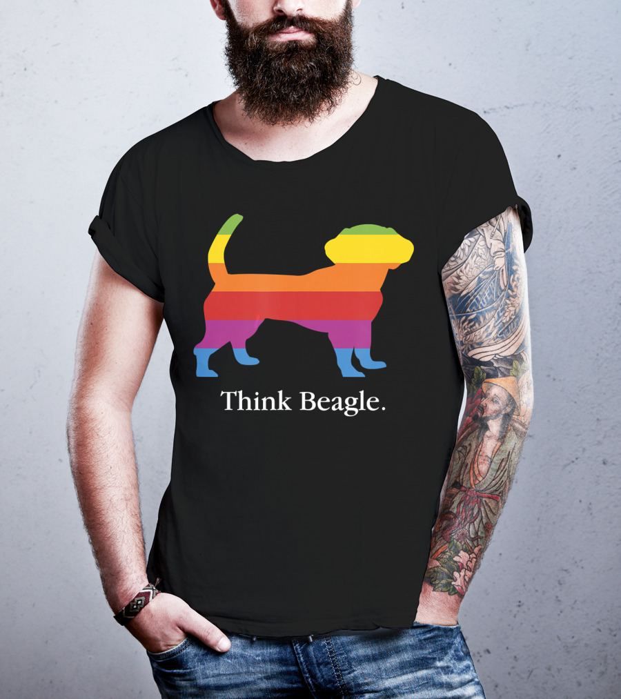 Think Beagle Rainbow Striped Dog T-Shirt