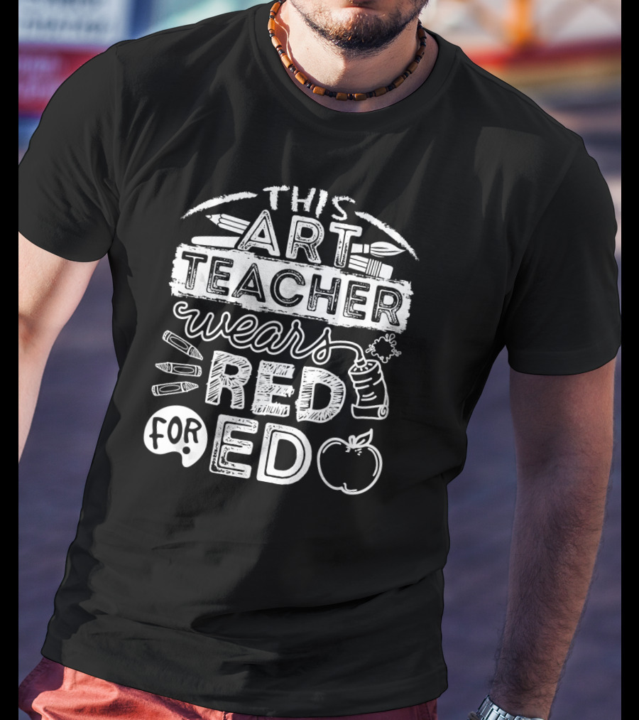 Art Teacher Defends Education In Bold Red Pep Rally T-Shirt