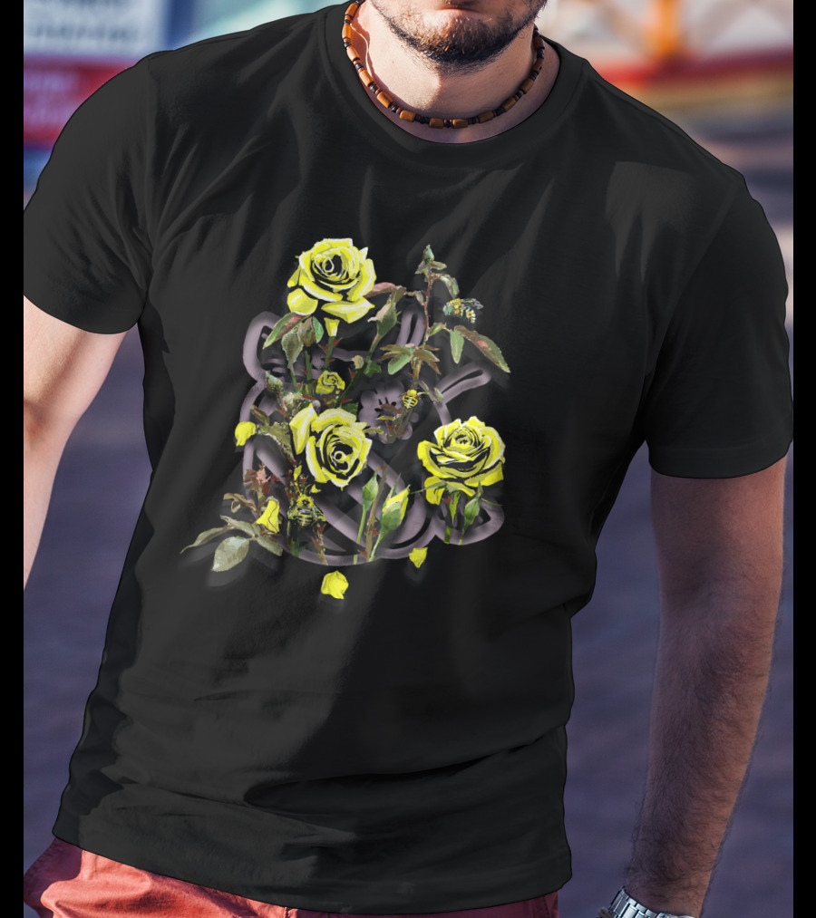 Thornbush Ft. Roses And Bees Yellow Blossom Branches T-Shirt