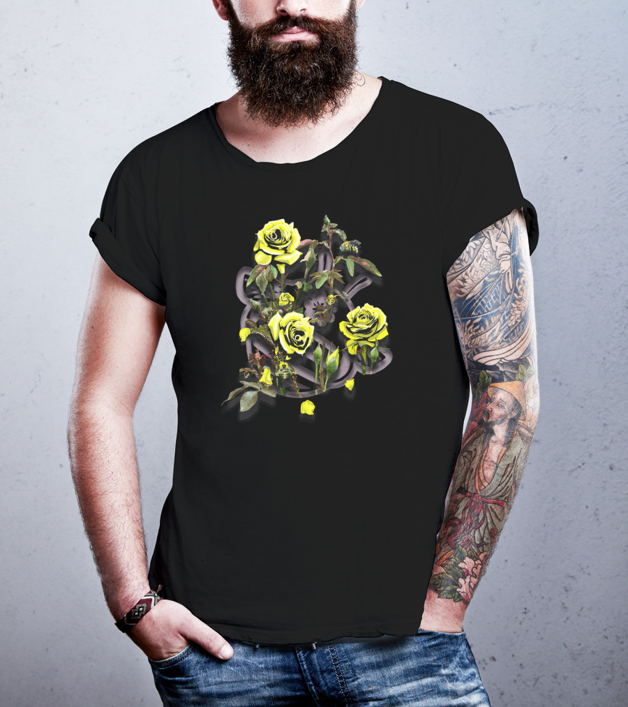 Thornbush Ft. Roses And Bees Yellow Blossom Branches T-Shirt
