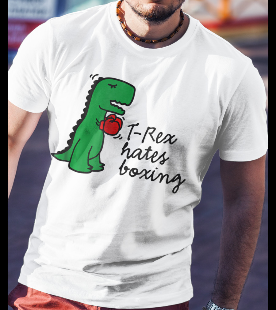T Rex Hates Boxing Dinosaur With Red Boxing Glove T-Shirt