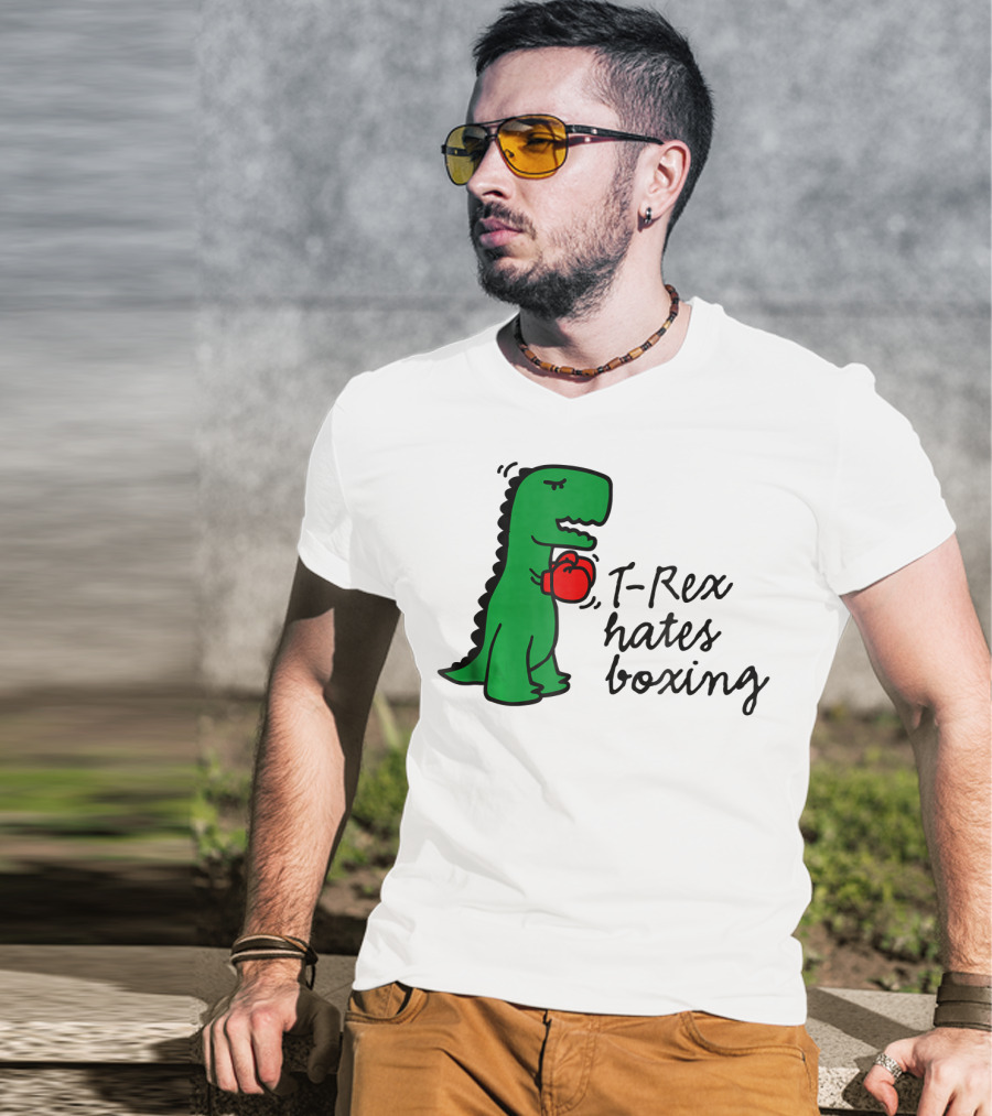 T Rex Hates Boxing Dinosaur With Red Boxing Glove T-Shirt