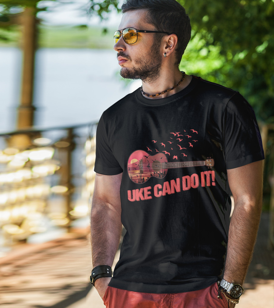 Uke Can Do It Sunset Birds And Lake Scene T-Shirt
