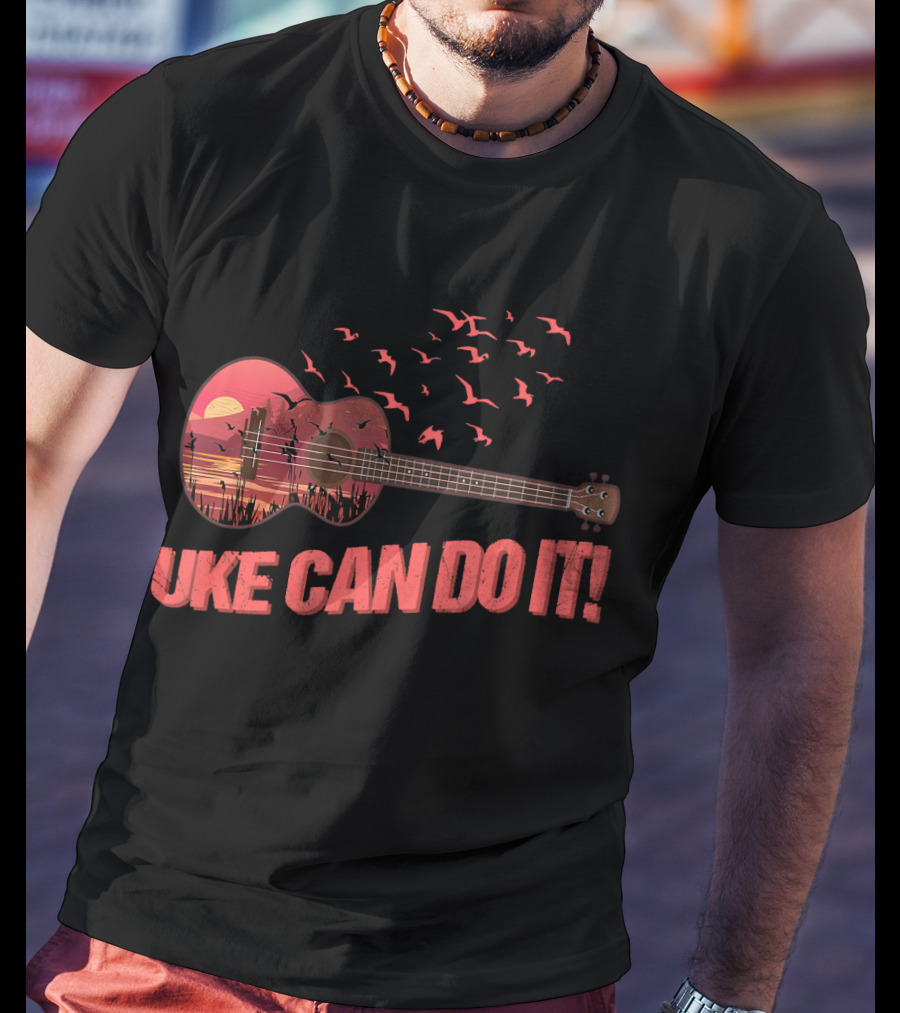 Uke Can Do It Sunset Birds And Lake Scene T-Shirt