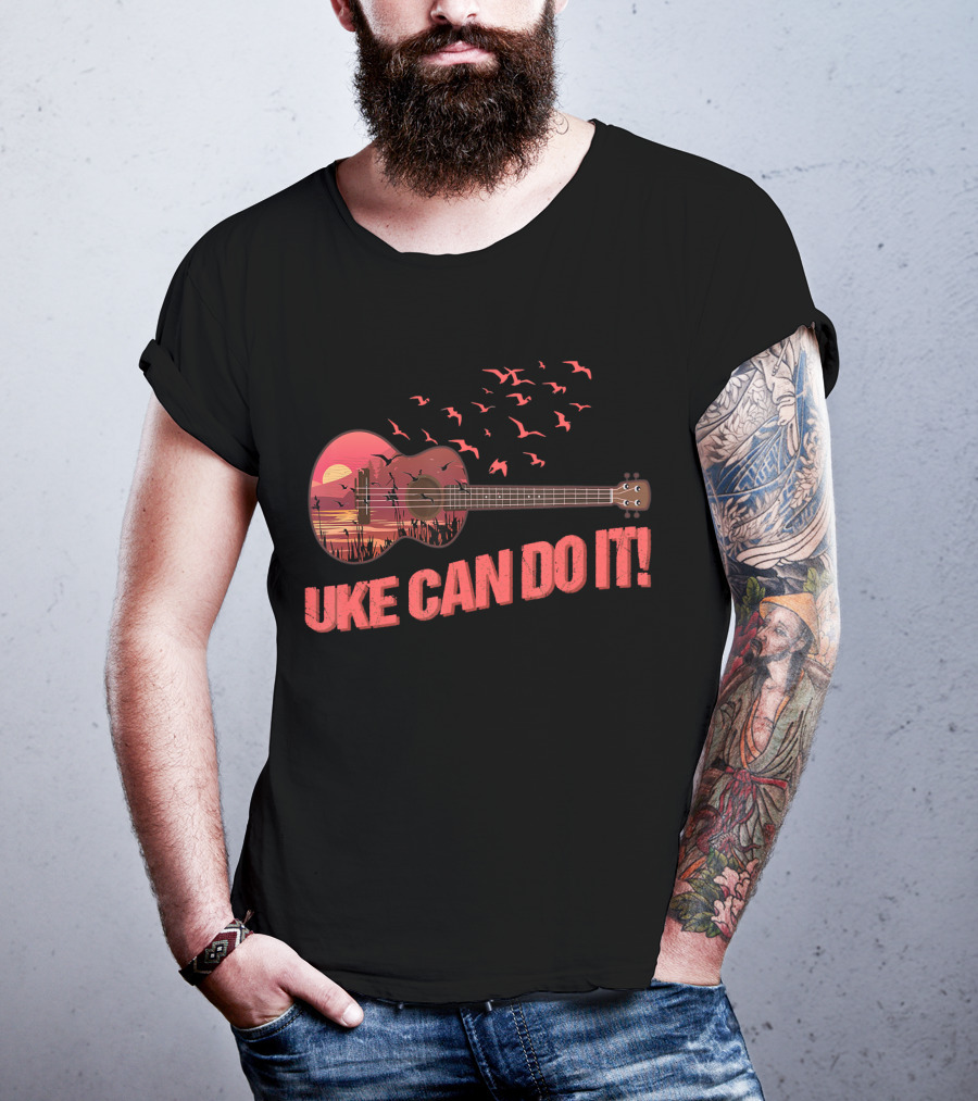 Uke Can Do It Sunset Birds And Lake Scene T-Shirt