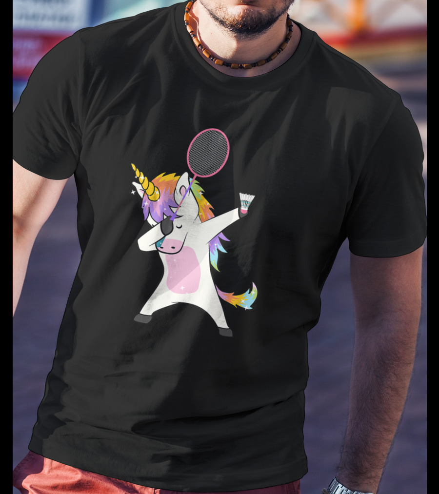 Unicorn Dabbing With Badminton Racket And Shuttlecock T-Shirt