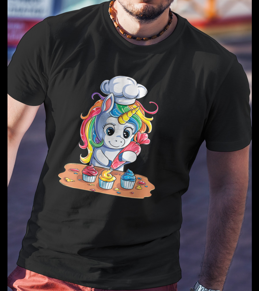 Unicorn Cupcake Girls Rainbow Baking Unicor Chef T-Shirt