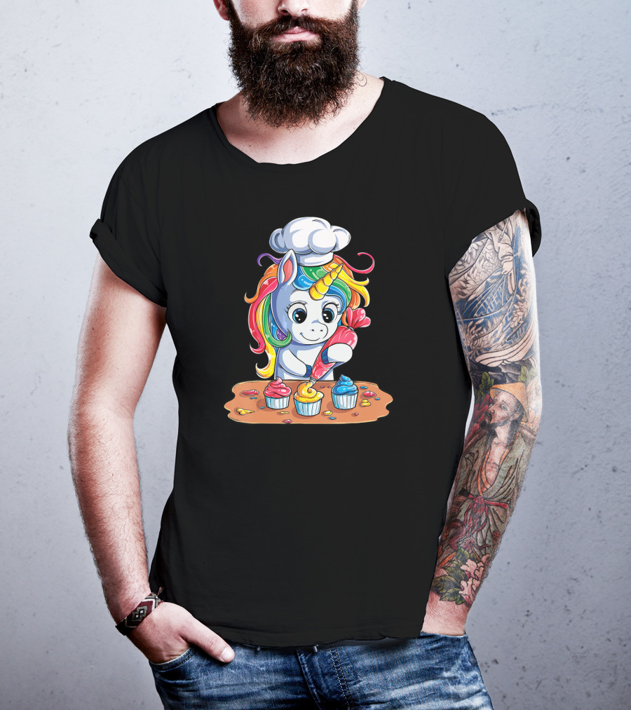 Unicorn Cupcake Girls Rainbow Baking Unicor Chef T-Shirt