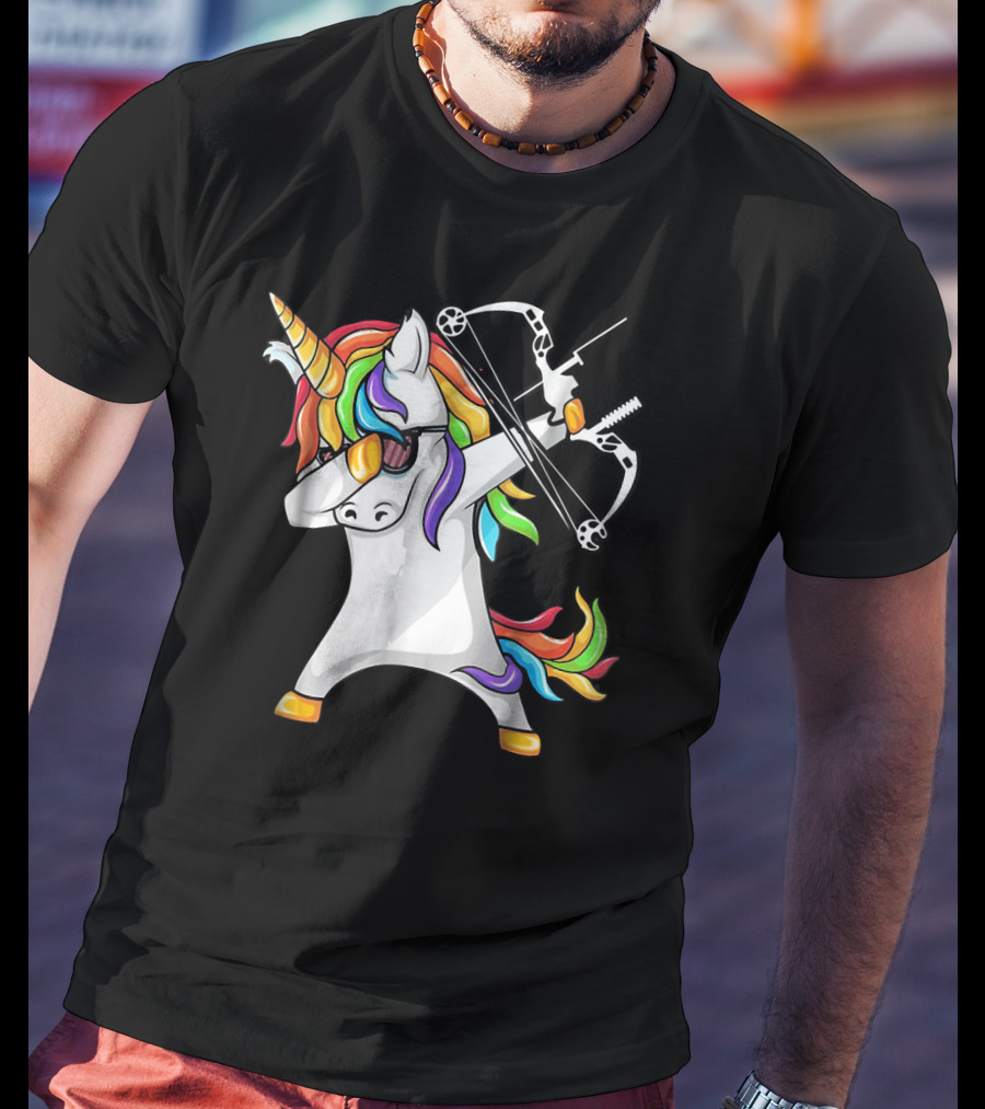 Unicorn Dabbing With Colorful Bow And Arrow Archery T-Shirt