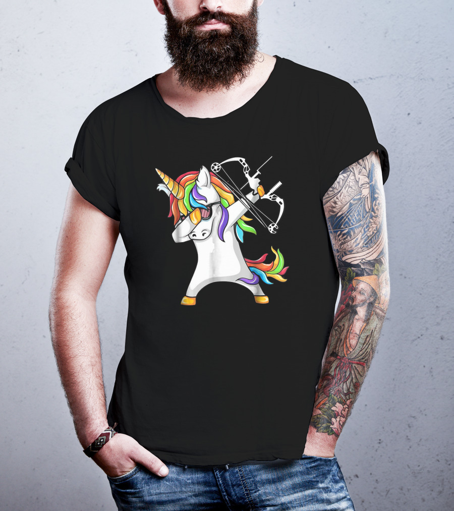 Unicorn Dabbing With Colorful Bow And Arrow Archery T-Shirt