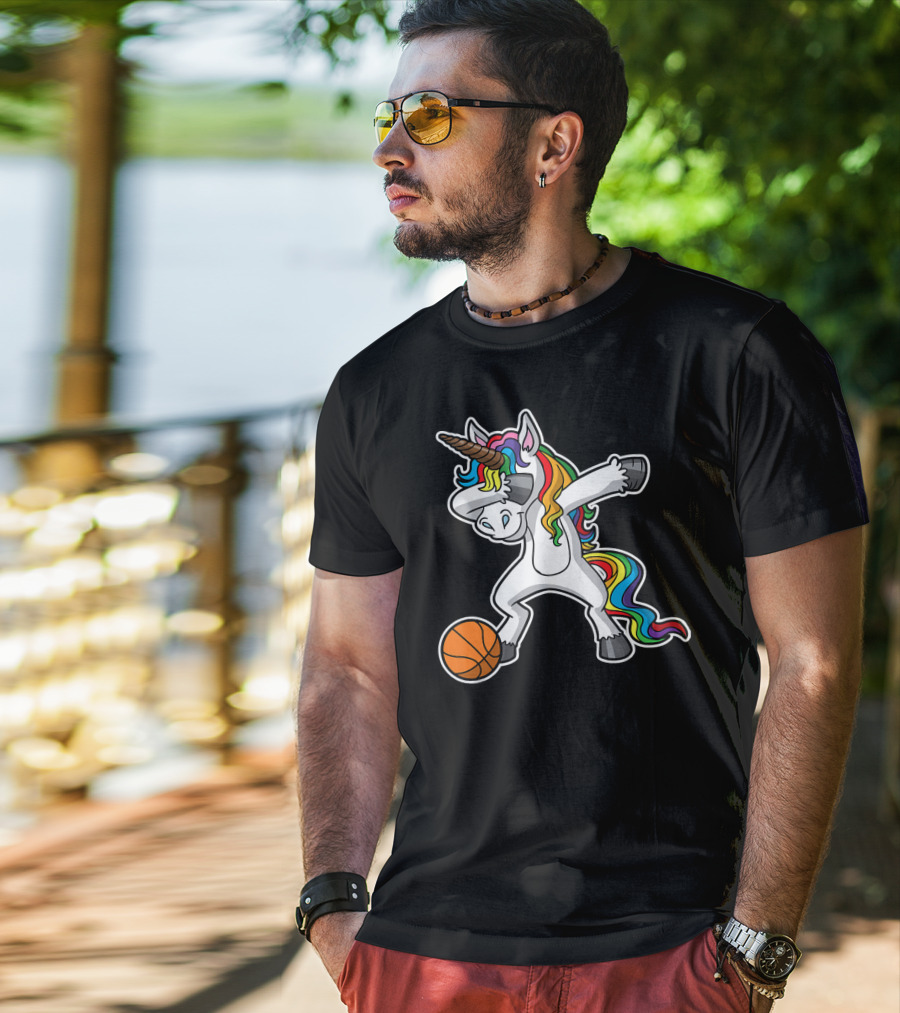 Unicorn Dabbing Basketball Rainbow Mane T-Shirt
