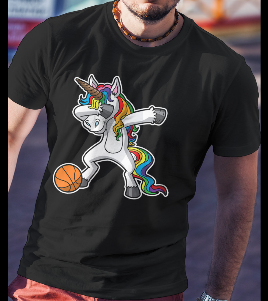 Unicorn Dabbing Basketball Rainbow Mane T-Shirt
