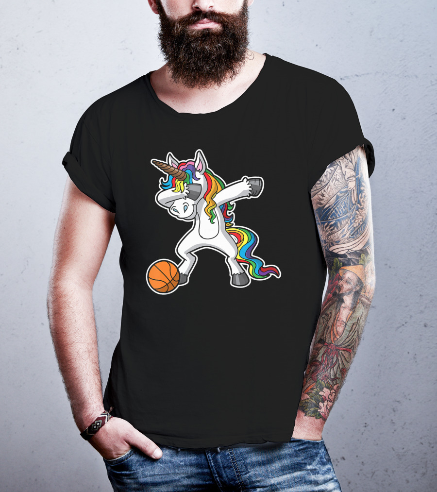 Unicorn Dabbing Basketball Rainbow Mane T-Shirt