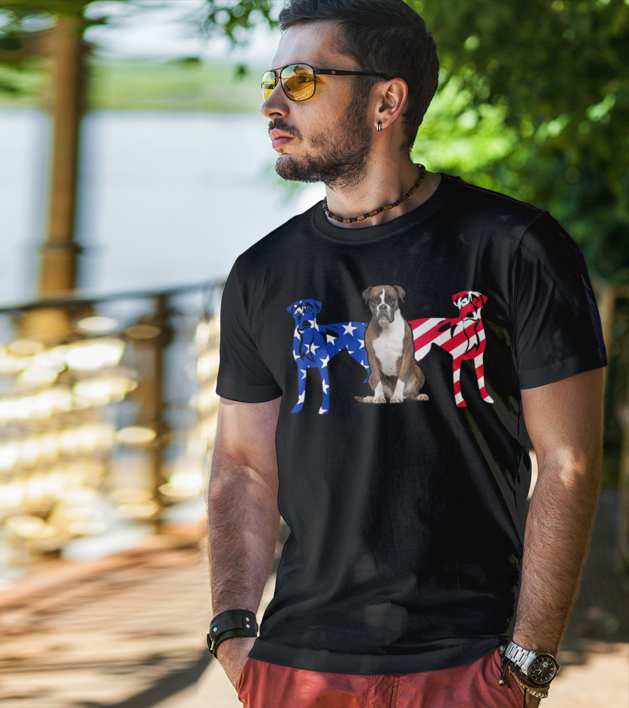 Unique Boxer Dog Patriotic American Flag T-Shirt