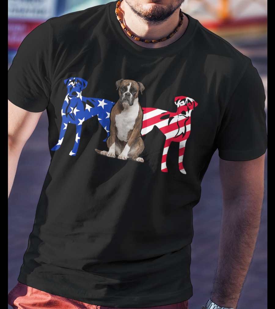 Unique Boxer Dog Patriotic American Flag T-Shirt