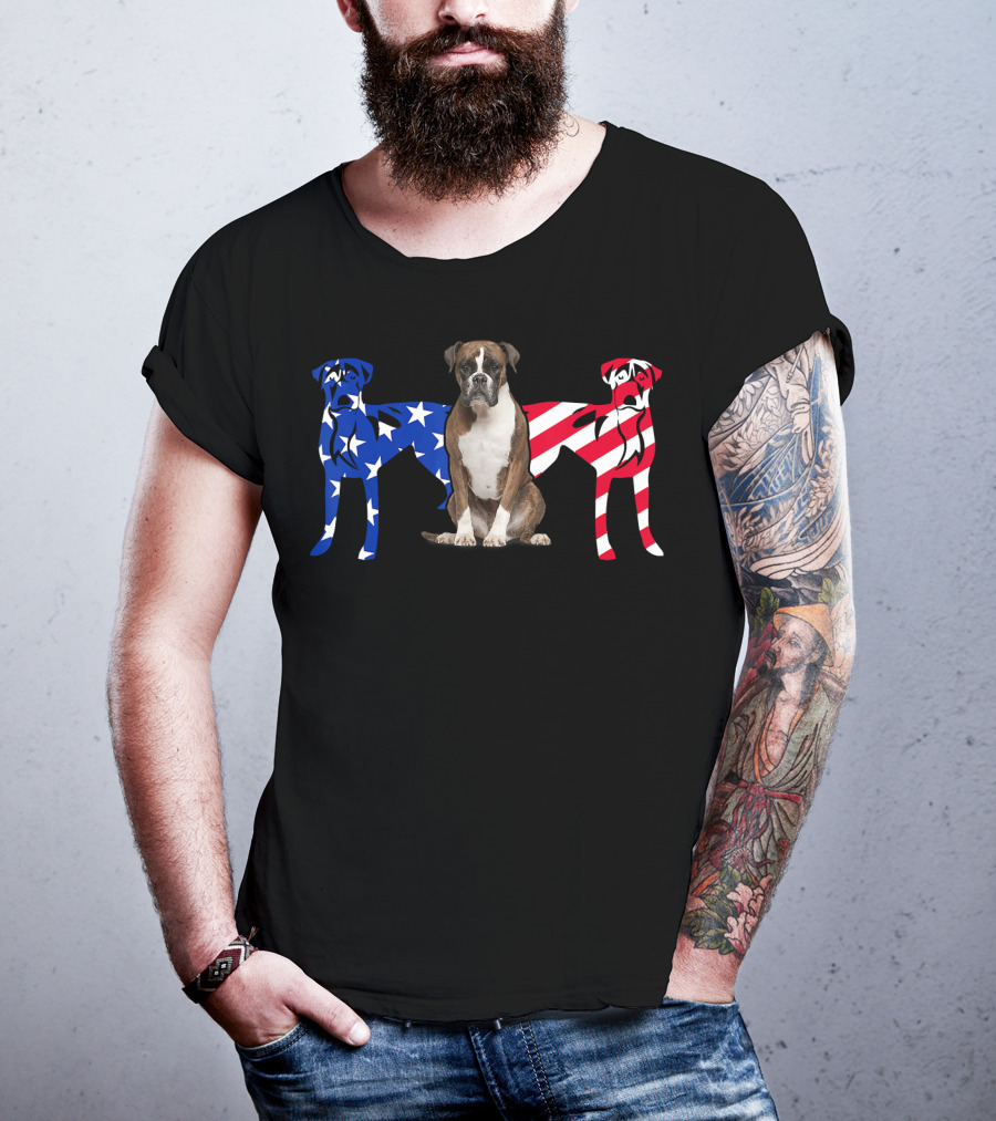 Unique Boxer Dog Patriotic American Flag T-Shirt