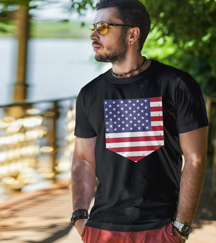 United States Flag Pattern Pocket T-Shirt