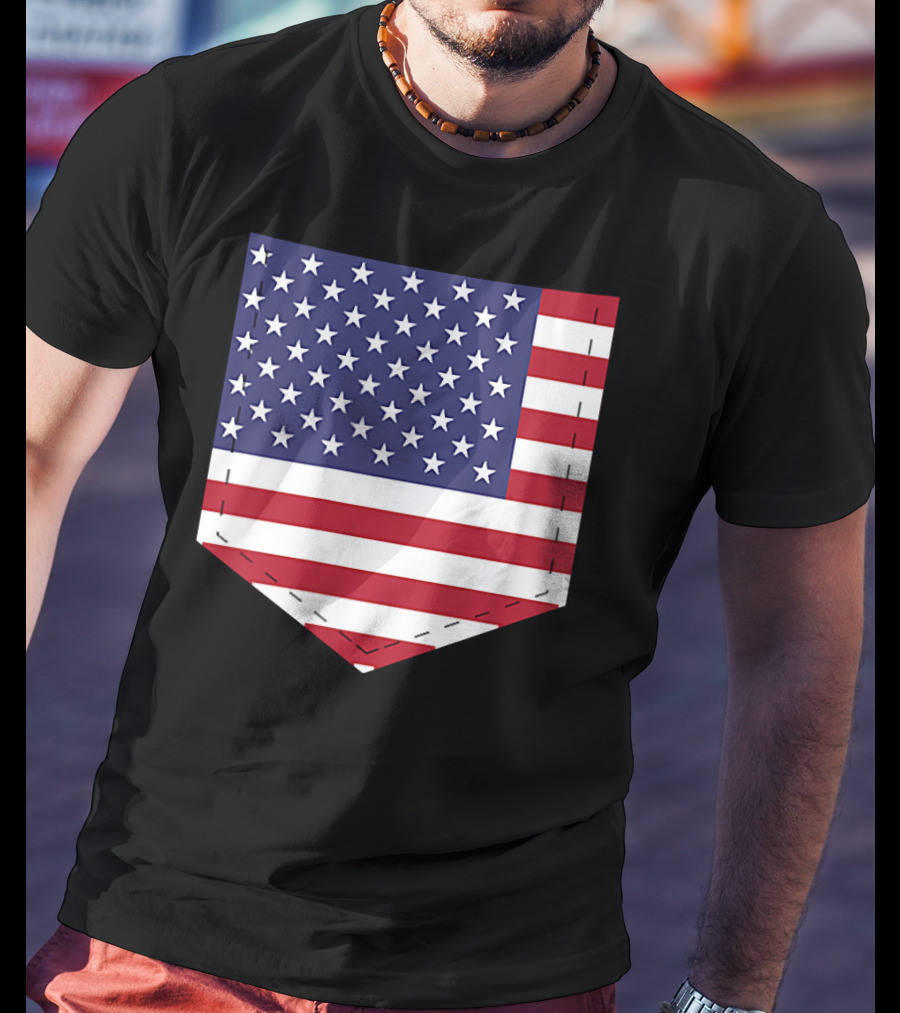 United States Flag Pattern Pocket T-Shirt