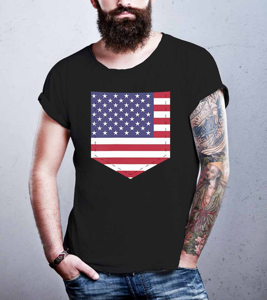 United States Flag Pattern Pocket T-Shirt