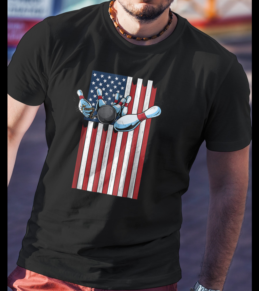USA American Flag Bowling Strike Explosion For Pat T-Shirt