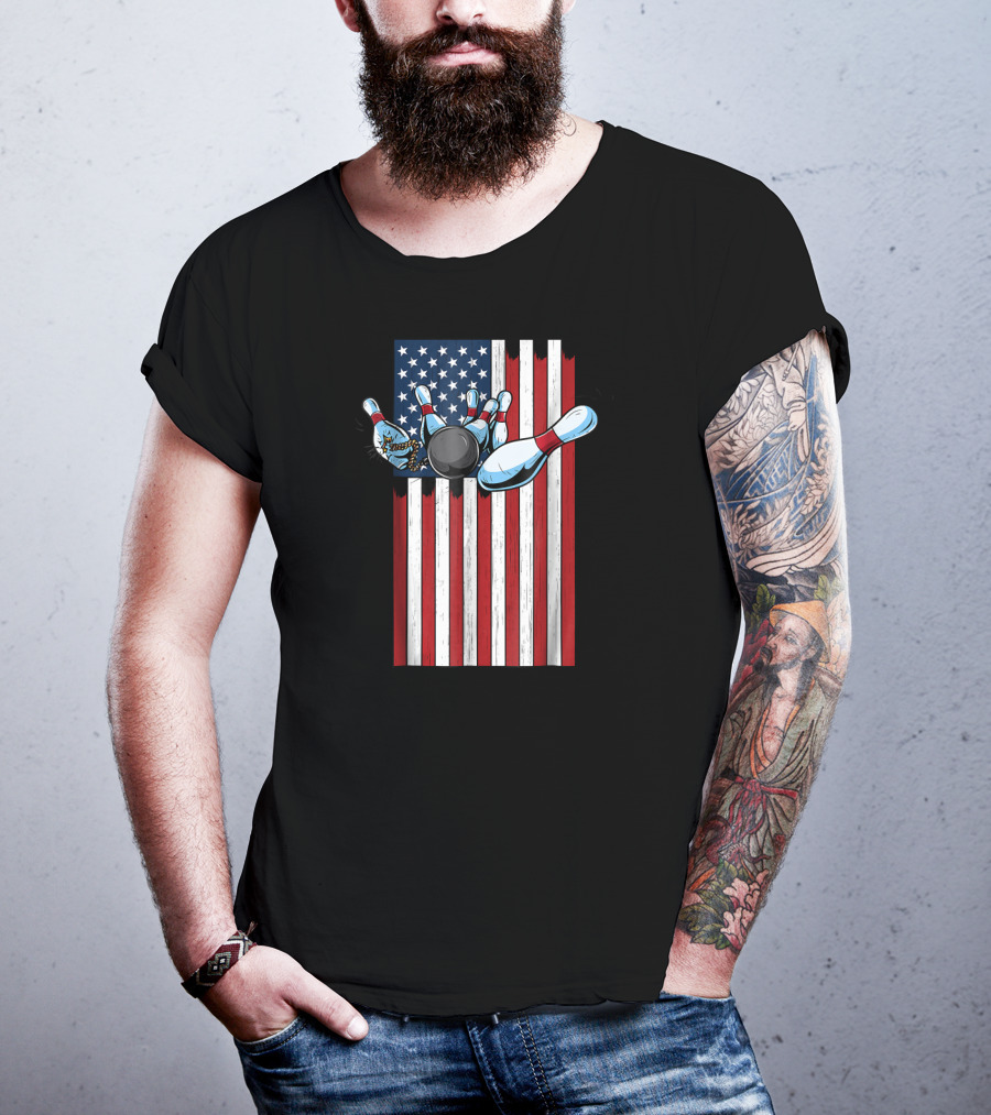 USA American Flag Bowling Strike Explosion For Pat T-Shirt