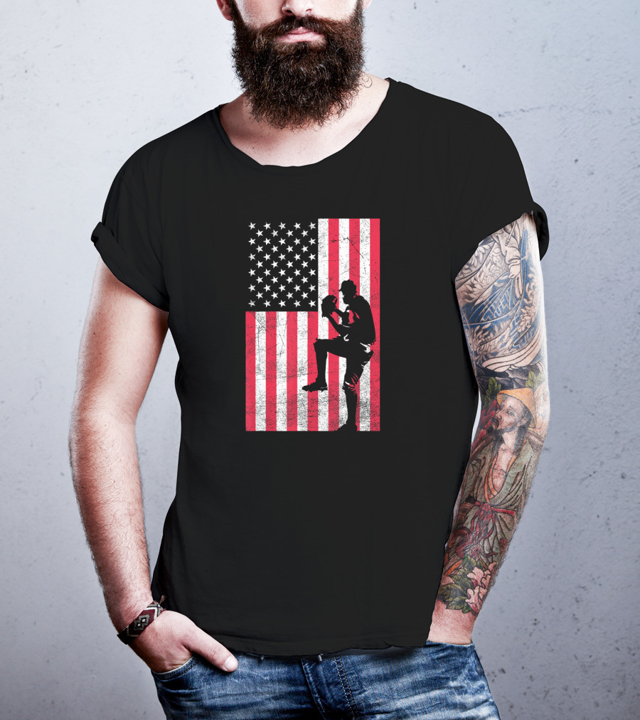 USA American Flag Baseball Pitcher Red White Blue T-Shirt
