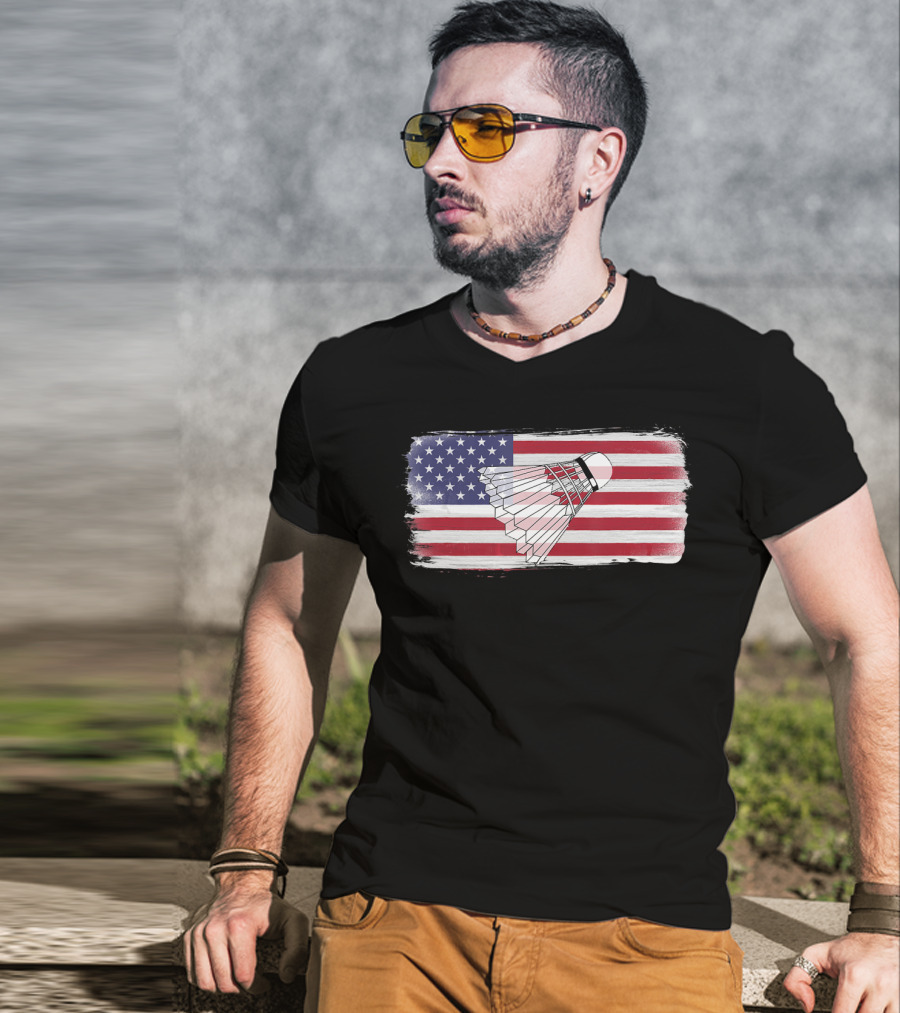 USA American Flag Badminton Shuttlecock Perfect Player T-Shirt