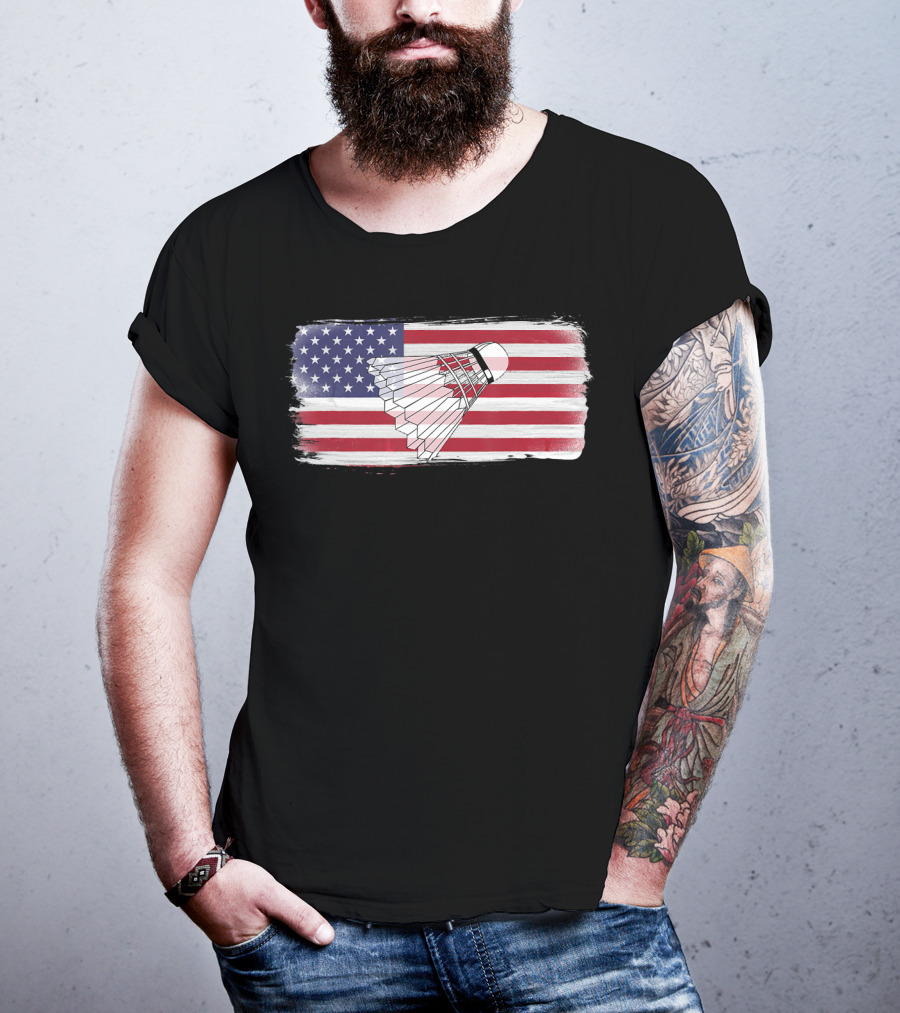 USA American Flag Badminton Shuttlecock Perfect Player T-Shirt
